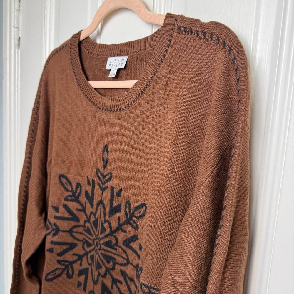 Joan Rivers Womens 1X Sweater Brown Snowflake Knit Long Sleeve Crew Neck NWOT - Picture 2 of 8